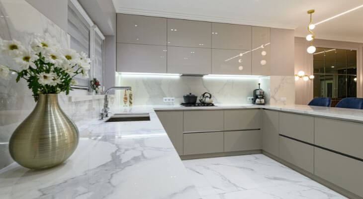 calacatta viola marble kitchen
